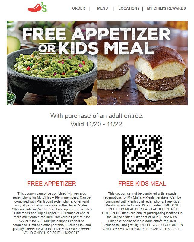 Dine In Print Or Show On Mobile Phone Get A Free Appetizer Kids Meal With Any Entree Purchase Can Not Be Combined Rewards